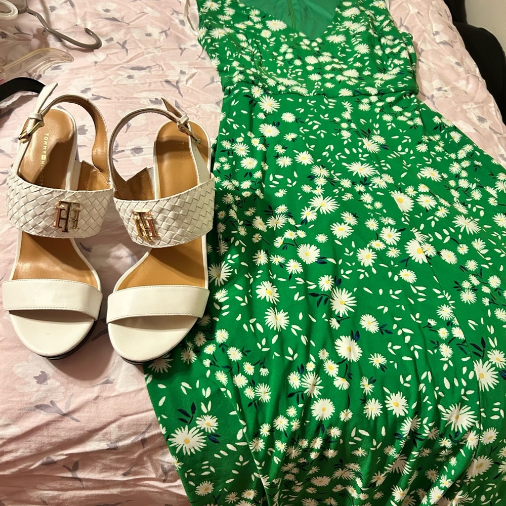 Tommy Hilfiger Green Dress bundled with size 9 1/2 Tommy Hilfiger white sandals